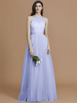 A-Line Charming Halter Sleeveless Ruffles Tulle Bridesmaid Dresses