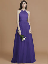 A-Line Charming Halter Sleeveless Ruffles Tulle Bridesmaid Dresses