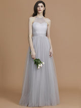 A-Line Charming Halter Sleeveless Ruffles Tulle Bridesmaid Dresses