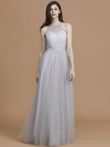 A-Line Charming Halter Sleeveless Ruffles Tulle Bridesmaid Dresses