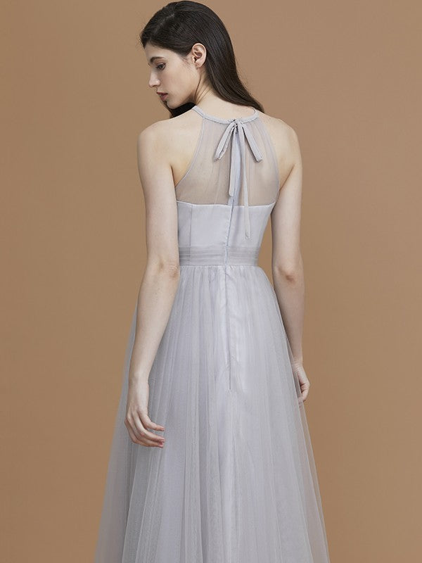 A-Line Charming Halter Sleeveless Ruffles Tulle Bridesmaid Dresses