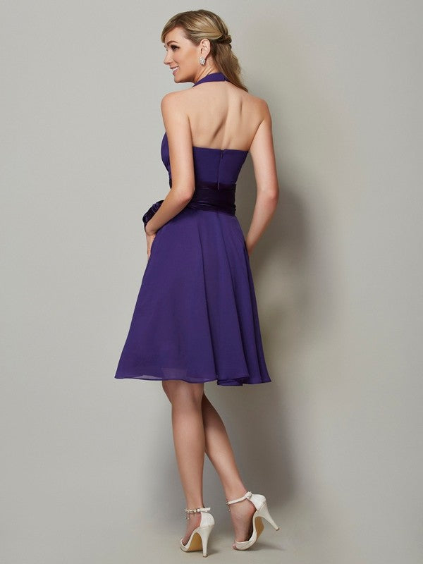 A-Line Charming Halter Sleeveless Short Chiffon Bridesmaid Dresses