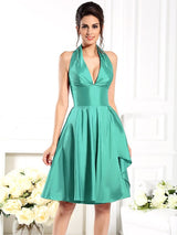 A-Line Charming Halter Sleeveless Short Taffeta Bridesmaid Dresses