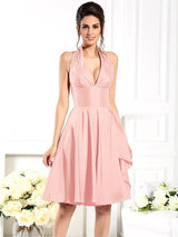 A-Line Charming Halter Sleeveless Short Taffeta Bridesmaid Dresses