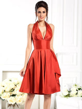 A-Line Charming Halter Sleeveless Short Taffeta Bridesmaid Dresses