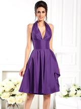 A-Line Charming Halter Sleeveless Short Taffeta Bridesmaid Dresses