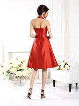 A-Line Charming Halter Sleeveless Short Taffeta Bridesmaid Dresses