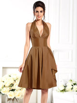 A-Line Charming Halter Sleeveless Short Taffeta Bridesmaid Dresses