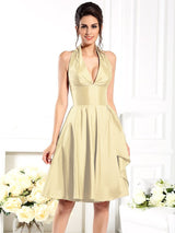 A-Line Charming Halter Sleeveless Short Taffeta Bridesmaid Dresses