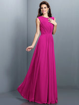 A-Line Charming High Neck Pleats Sleeveless Long Chiffon Bridesmaid Dresses