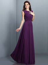 A-Line Charming High Neck Pleats Sleeveless Long Chiffon Bridesmaid Dresses