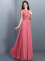 A-Line Charming High Neck Pleats Sleeveless Long Chiffon Bridesmaid Dresses