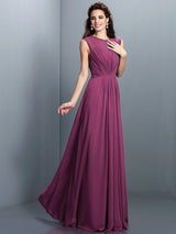 A-Line Charming High Neck Pleats Sleeveless Long Chiffon Bridesmaid Dresses