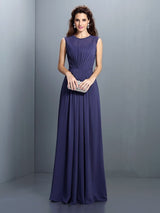 Charming High Neck Pleats Sleeveless Long Chiffon Bridesmaid Dresses