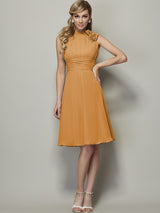 A-Line Charming High Neck Sleeveless Pleats Short Chiffon Bridesmaid Dresses