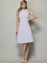 A-Line Charming High Neck Sleeveless Pleats Short Chiffon Bridesmaid Dresses