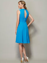 A-Line Charming High Neck Sleeveless Pleats Short Chiffon Bridesmaid Dresses