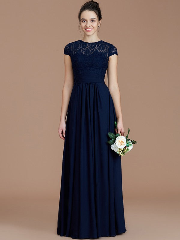 Charming Jewel Short Sleeves Lace Chiffon Bridesmaid Dresses