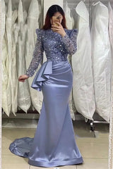 Charming Lavender Long Mermaid High Neck Beading Prom Dresses With Long Sleeves-stylesnuggle