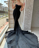 Charming Long Black Strapless Front Split Long Prom Dresses-stylesnuggle