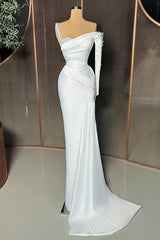 Charming Long Satin One-Shoulder Mermaid Evening Prom Dresses With Beading-stylesnuggle