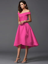 A-Line Charming Off-the-Shoulder Sleeveless High Low Satin Bridesmaid Dresses