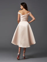 A-Line Charming Off-the-Shoulder Sleeveless High Low Satin Bridesmaid Dresses