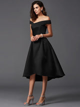 A-Line Charming Off-the-Shoulder Sleeveless High Low Satin Bridesmaid Dresses