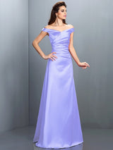 Charming Off-the-Shoulder Sleeveless Long Satin Bridesmaid Dresses