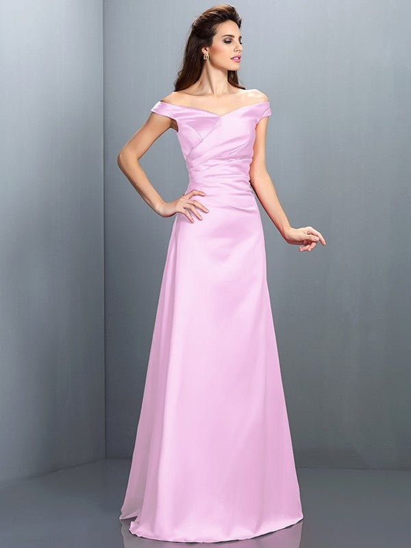 Charming Off-the-Shoulder Sleeveless Long Satin Bridesmaid Dresses