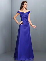 Charming Off-the-Shoulder Sleeveless Long Satin Bridesmaid Dresses