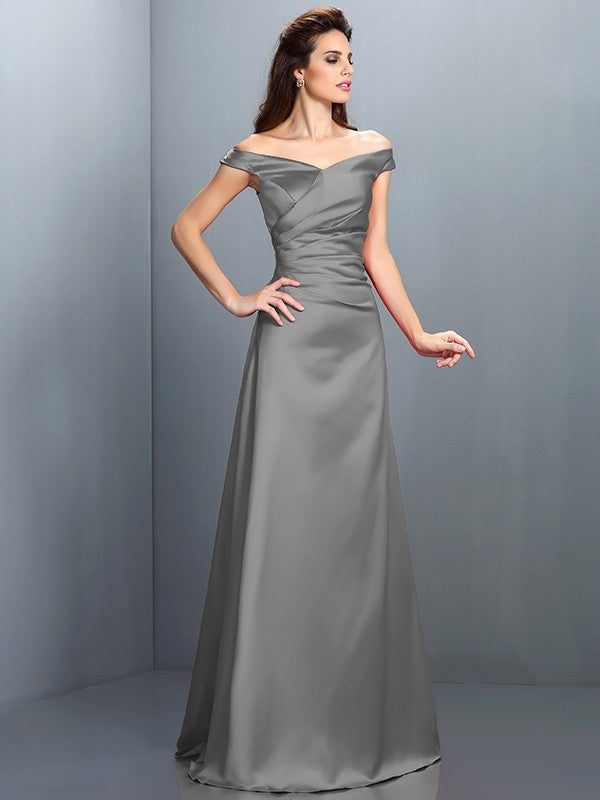 Charming Off-the-Shoulder Sleeveless Long Satin Bridesmaid Dresses