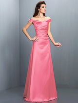 Charming Off-the-Shoulder Sleeveless Long Satin Bridesmaid Dresses