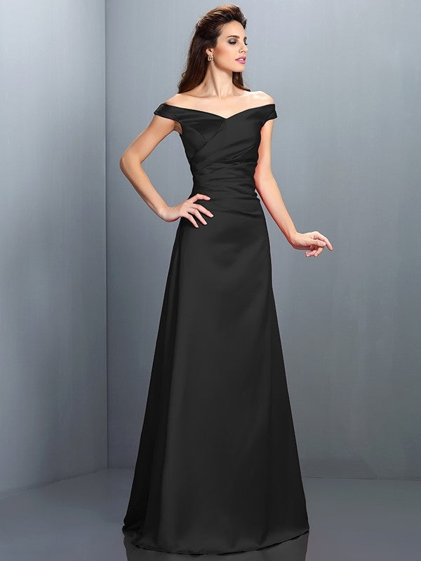 Charming Off-the-Shoulder Sleeveless Long Satin Bridesmaid Dresses