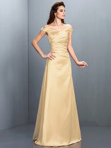 Charming Off-the-Shoulder Sleeveless Long Satin Bridesmaid Dresses