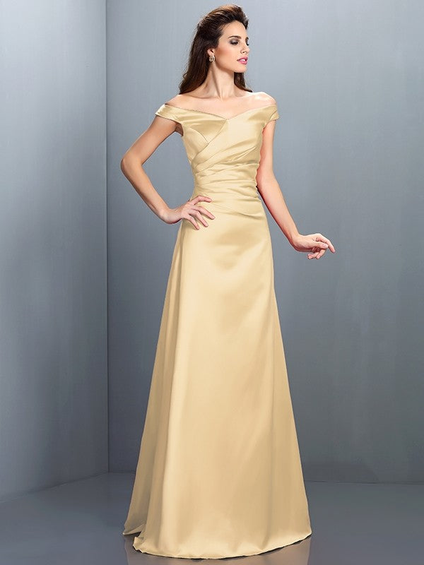 Charming Off-the-Shoulder Sleeveless Long Satin Bridesmaid Dresses