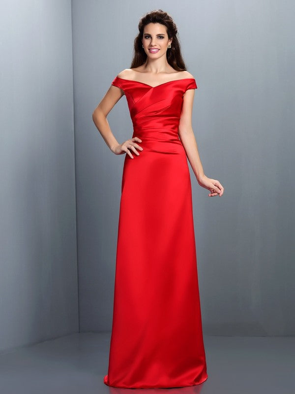 Charming Off-the-Shoulder Sleeveless Long Satin Bridesmaid Dresses