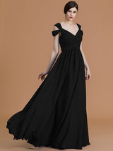 A-Line Charming Off-the-Shoulder Sleeveless Ruched Chiffon Bridesmaid Dresses