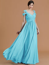 A-Line Charming Off-the-Shoulder Sleeveless Ruched Chiffon Bridesmaid Dresses