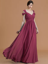 A-Line Charming Off-the-Shoulder Sleeveless Ruched Chiffon Bridesmaid Dresses