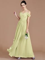 A-Line Charming Off-the-Shoulder Sleeveless Ruched Chiffon Bridesmaid Dresses