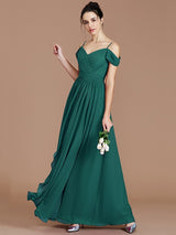 A-Line Charming Off-the-Shoulder Sleeveless Ruched Chiffon Bridesmaid Dresses