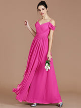 A-Line Charming Off-the-Shoulder Sleeveless Ruched Chiffon Bridesmaid Dresses