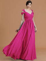 A-Line Charming Off-the-Shoulder Sleeveless Ruched Chiffon Bridesmaid Dresses