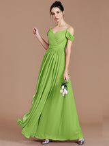 A-Line Charming Off-the-Shoulder Sleeveless Ruched Chiffon Bridesmaid Dresses