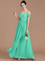 A-Line Charming Off-the-Shoulder Sleeveless Ruched Chiffon Bridesmaid Dresses