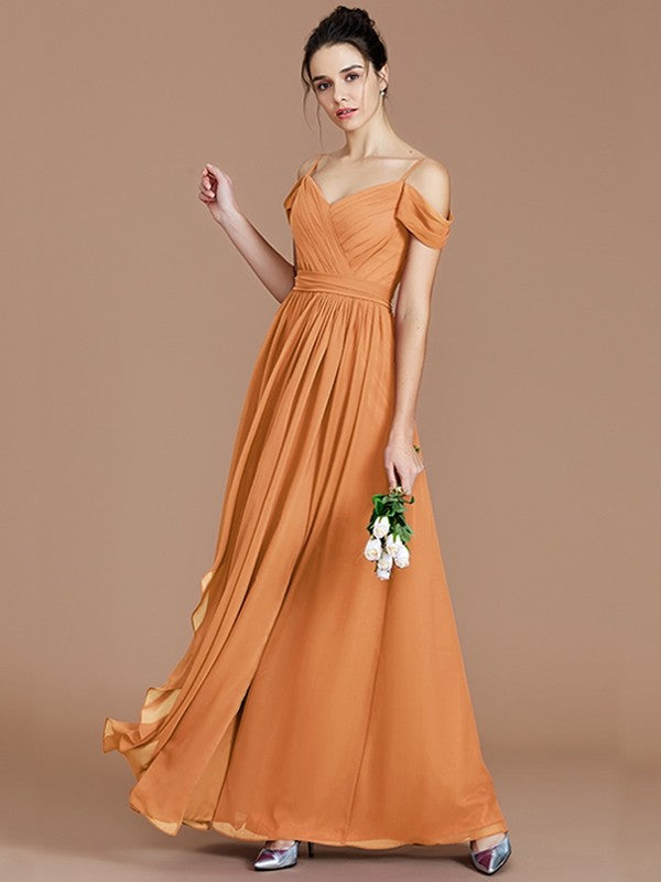 A-Line Charming Off-the-Shoulder Sleeveless Ruched Chiffon Bridesmaid Dresses