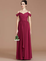 A-Line Charming Off-the-Shoulder Sleeveless Ruched Chiffon Bridesmaid Dresses