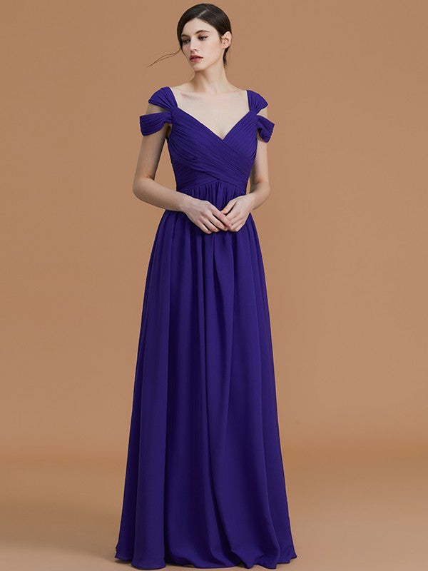 A-Line Charming Off-the-Shoulder Sleeveless Ruched Chiffon Bridesmaid Dresses