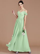 A-Line Charming Off-the-Shoulder Sleeveless Ruched Chiffon Bridesmaid Dresses